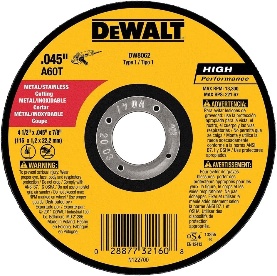 DEWALT DW 8062 4 1/2″ X .045″ X 7/8″ Thin Cut Off Wheels 100 Pack