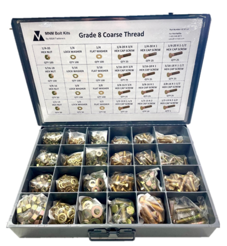 1,250 pcs Grade 8 Coarse Thread Nut Bolt & Washer Assortment Kit w/ Metal Drawer