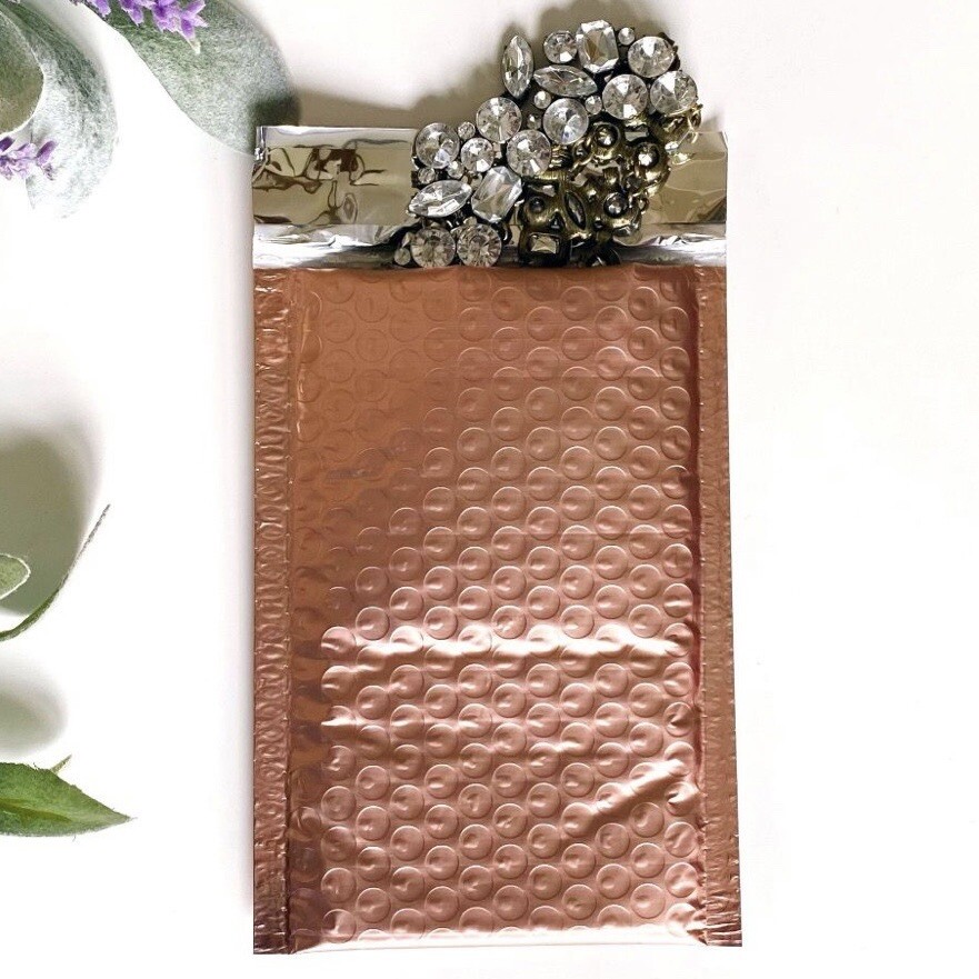 (50) Rose Gold Metallic Bubble Mailers 4.25×8 Padded Envelopes Boutique Designer