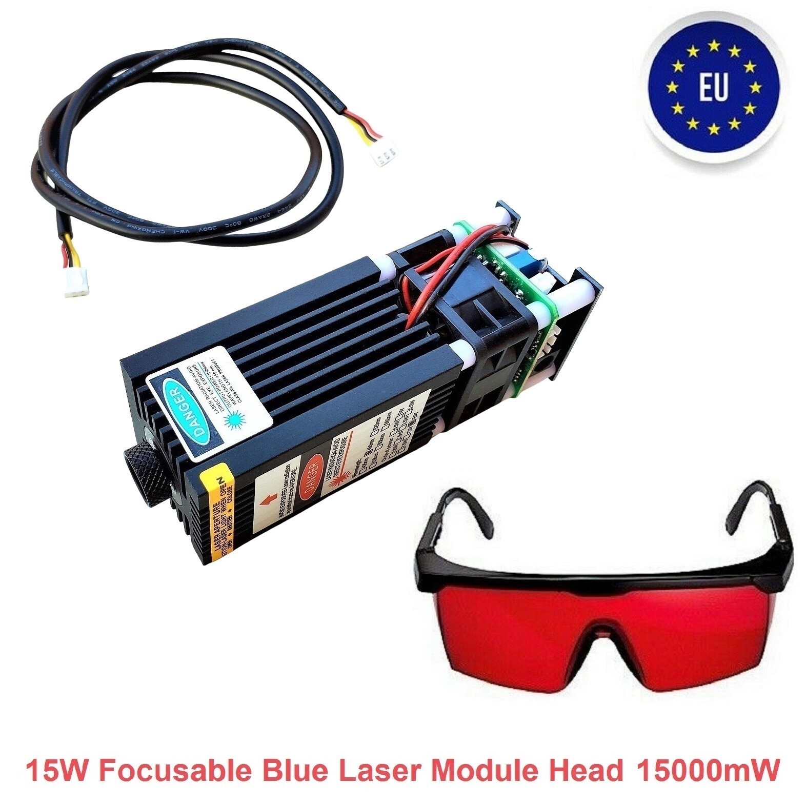 15W Focusable Blue Laser Module Head 15000mW For CNC Engraving Cutter Machine