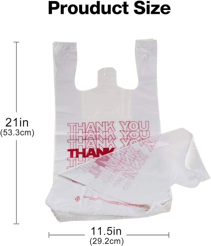 THANK YOU T-Shirt Bags 11.5″ x 6.5″ x 21″ White Plastic Shopping bag 50 – 1000