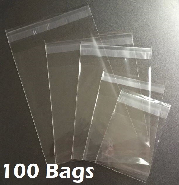 100 Clear Resealable Recloseable Self Adhesive Seal Cello Lip Tape Plastic Bags