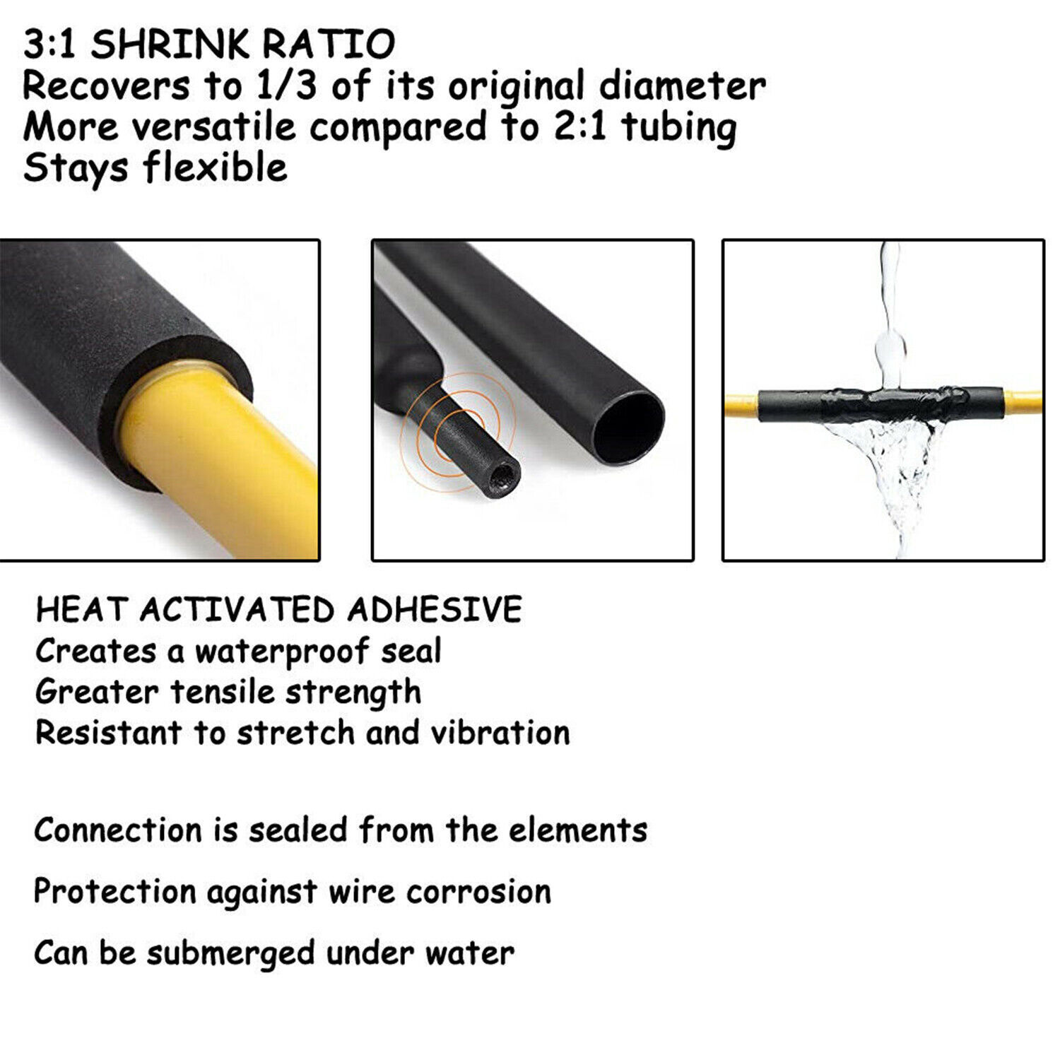 Heat Shrink Tubing Tube Dual Wall 3:1 Marine Adhesive Glue Lined Waterproof