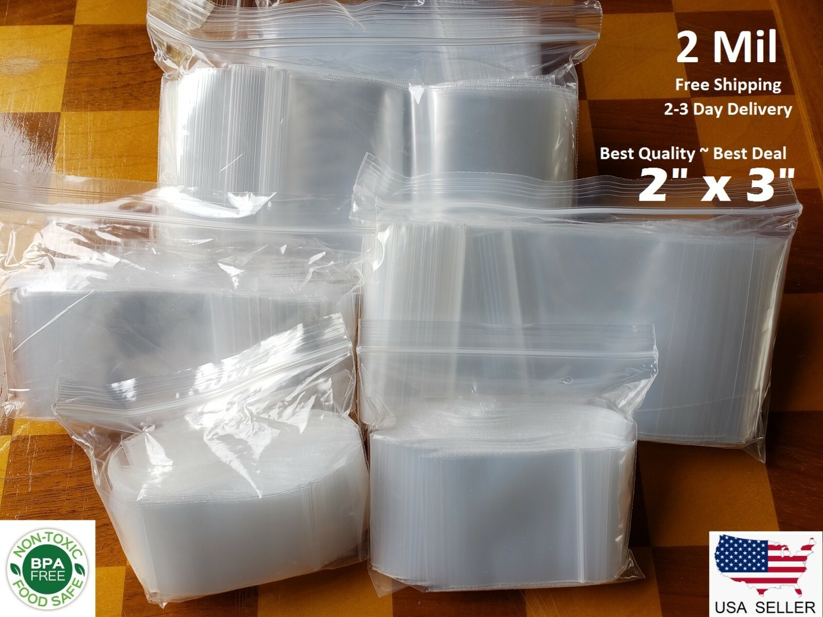 2″x 3″ CLEAR 2 MIL ZIP SEAL BAGS POLY PLASTIC RECLOSABLE LOCK MINI SMALL BAGGIES