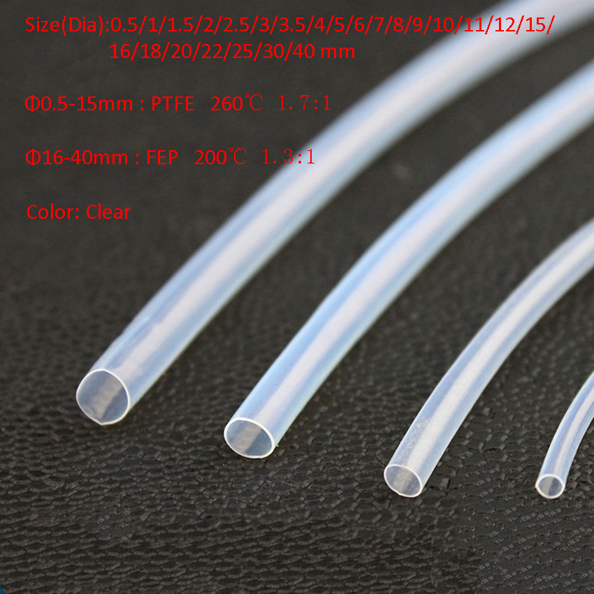 0.5mm~40mm Clear PTFE Heat Shrink Tubing Insulation High Temperature Tube 600V