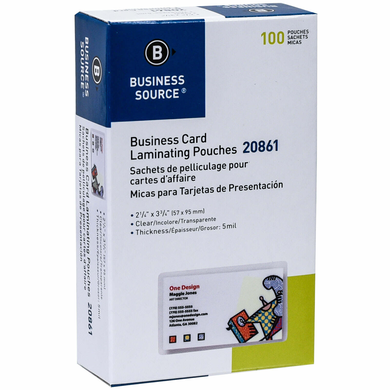Business Source 20861 Business Card Laminating Pouches 5Mil 2.25×3.75 Box of 100