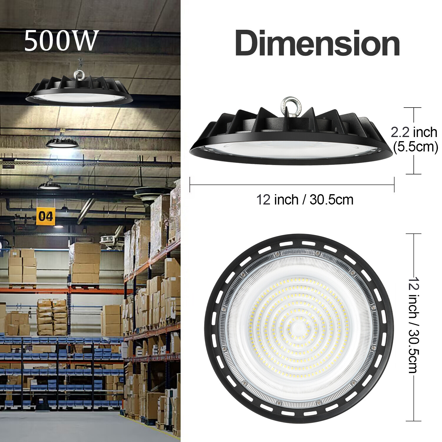 6 Pcs UFO Led High Bay Light 500W Commercial Industrial Warehouse Factory Light