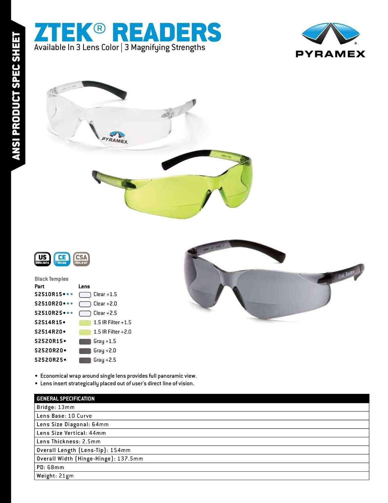 3- ZTEK BIFOCAL Clear Lens Reading Safety Glasses READERS Protective Eyewear Z87