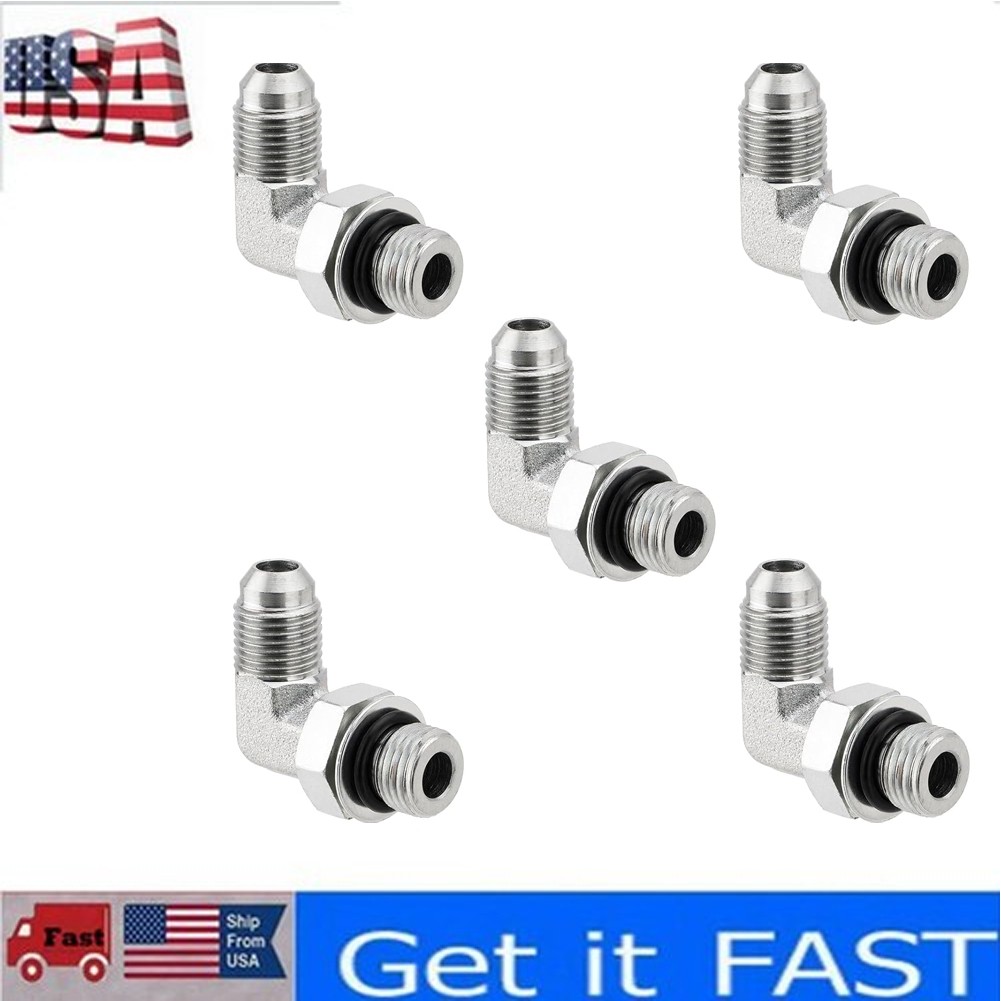 5 Pack 90 Degree Elbow Hydraulic Hose Fittings: 3/8″ JIC 37° Male X #6 SAE/ORB