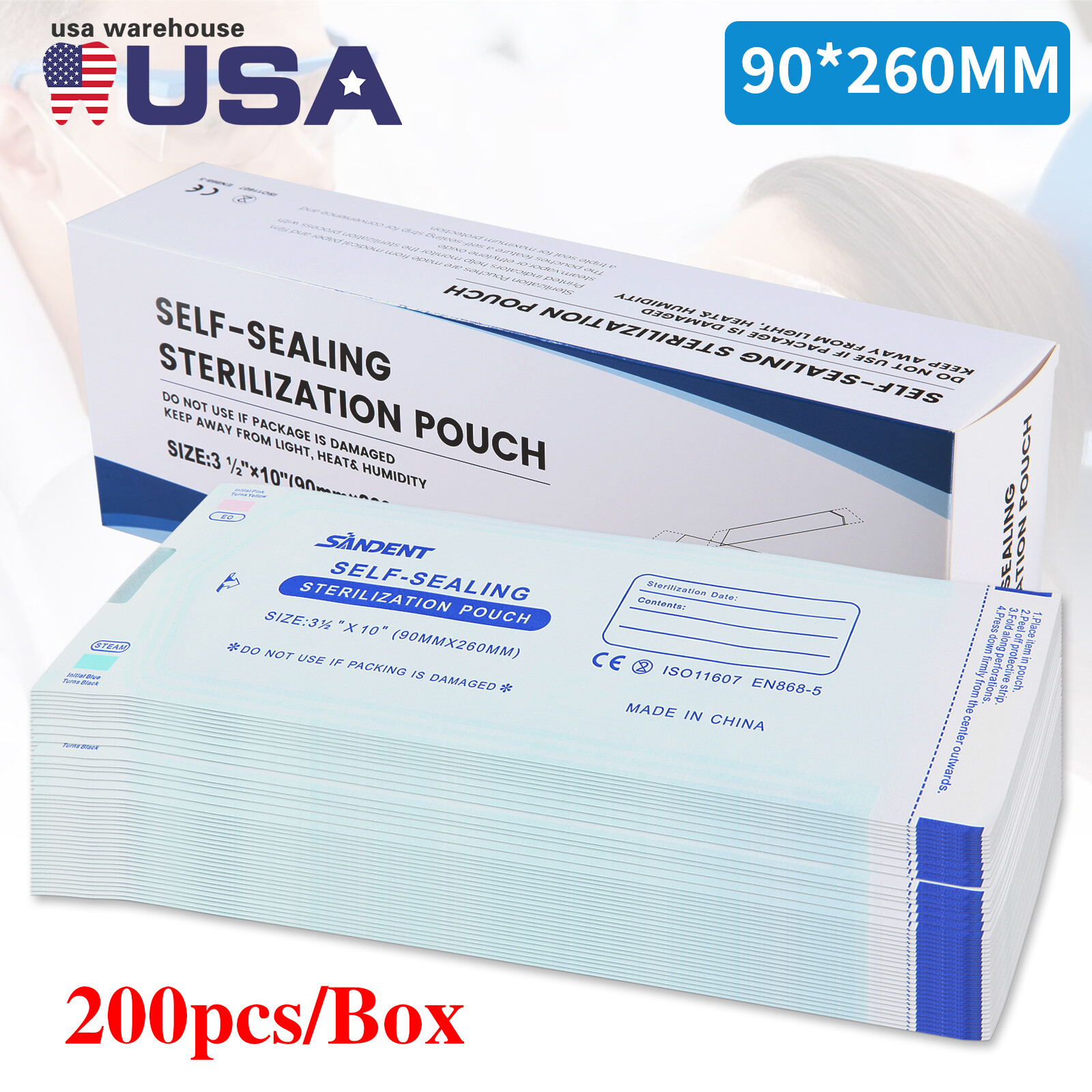 200Pcs/Box Dental Disposable Self-sealing Sterilization Pouches Autoclave 3.5*10