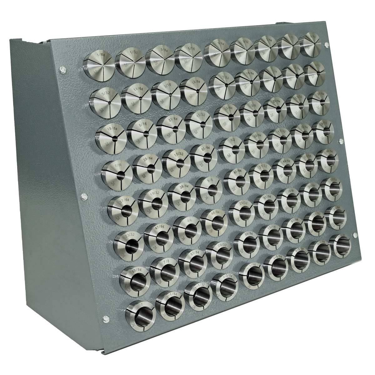 72 PC. PRECISION INCH 5-C COLLET SET w/RACK, 1/64″ TO 1-1/8″ 1/64th Sizes 5 C