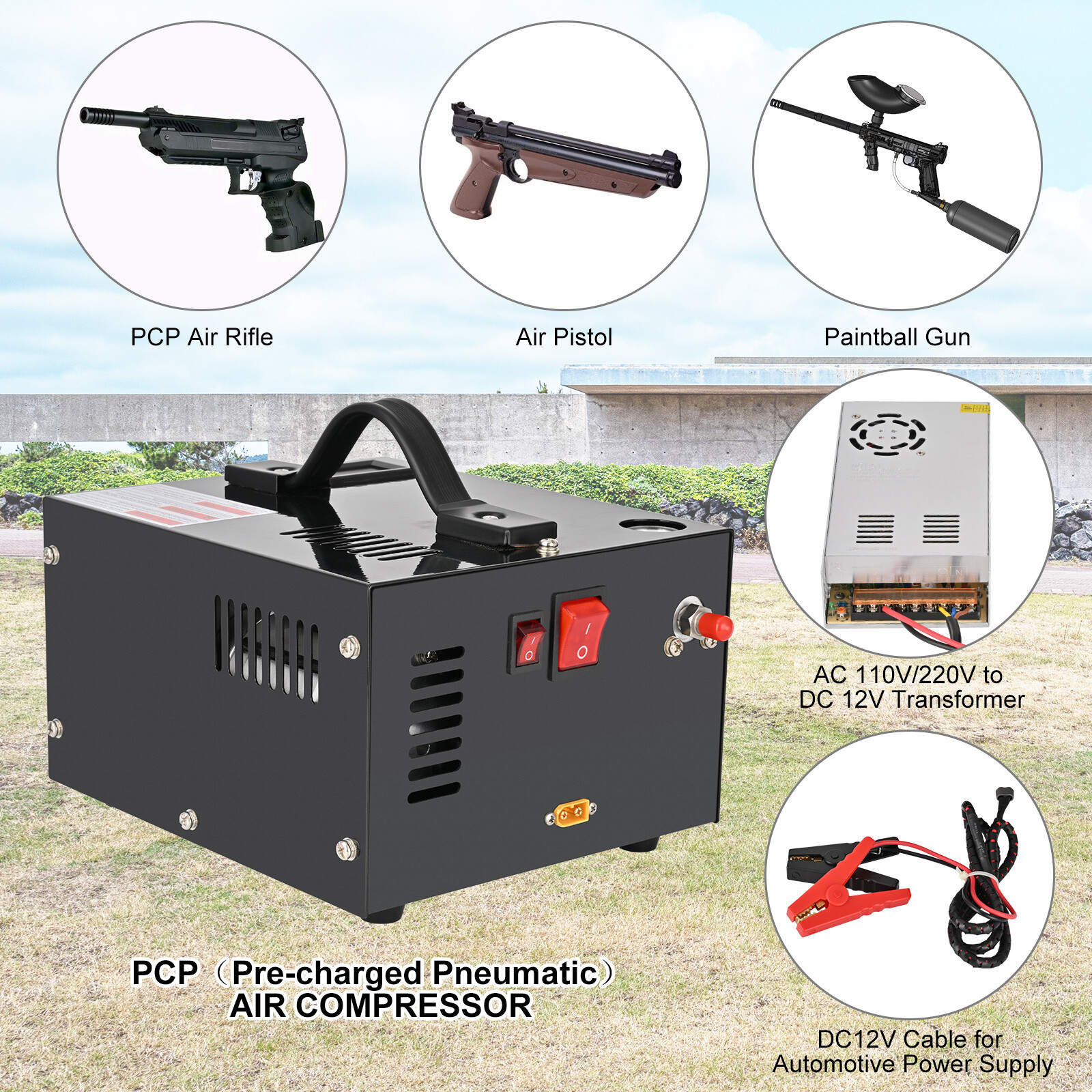 PCP Air Compressor 4500PSI/30MPa PCP Rifle/Pistol Manual-Stop w/Built-in Fan