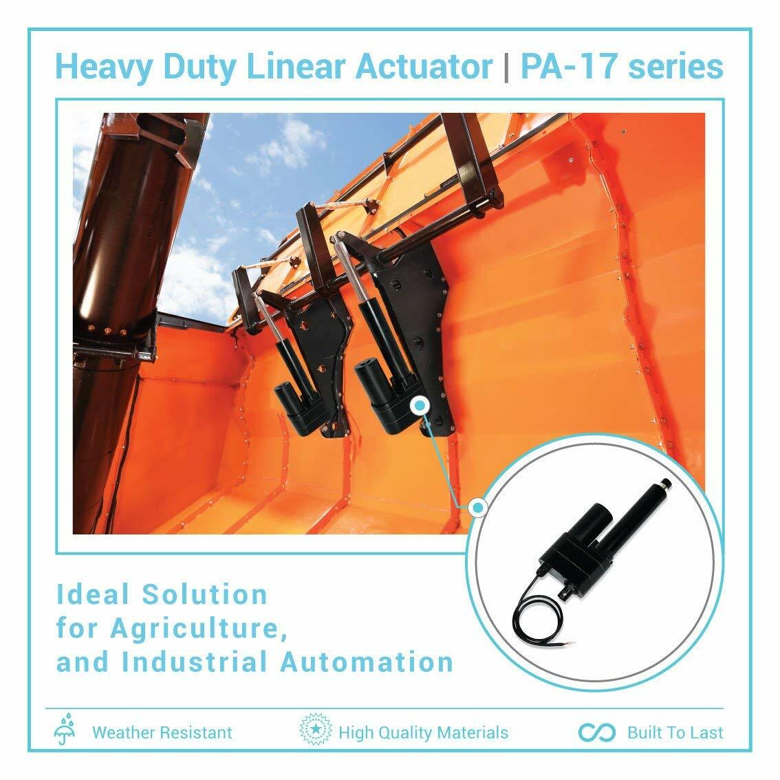 12V Industrial Linear Actuator (1″-40″ stroke, 850-2000 lbs force) – PA-17 model