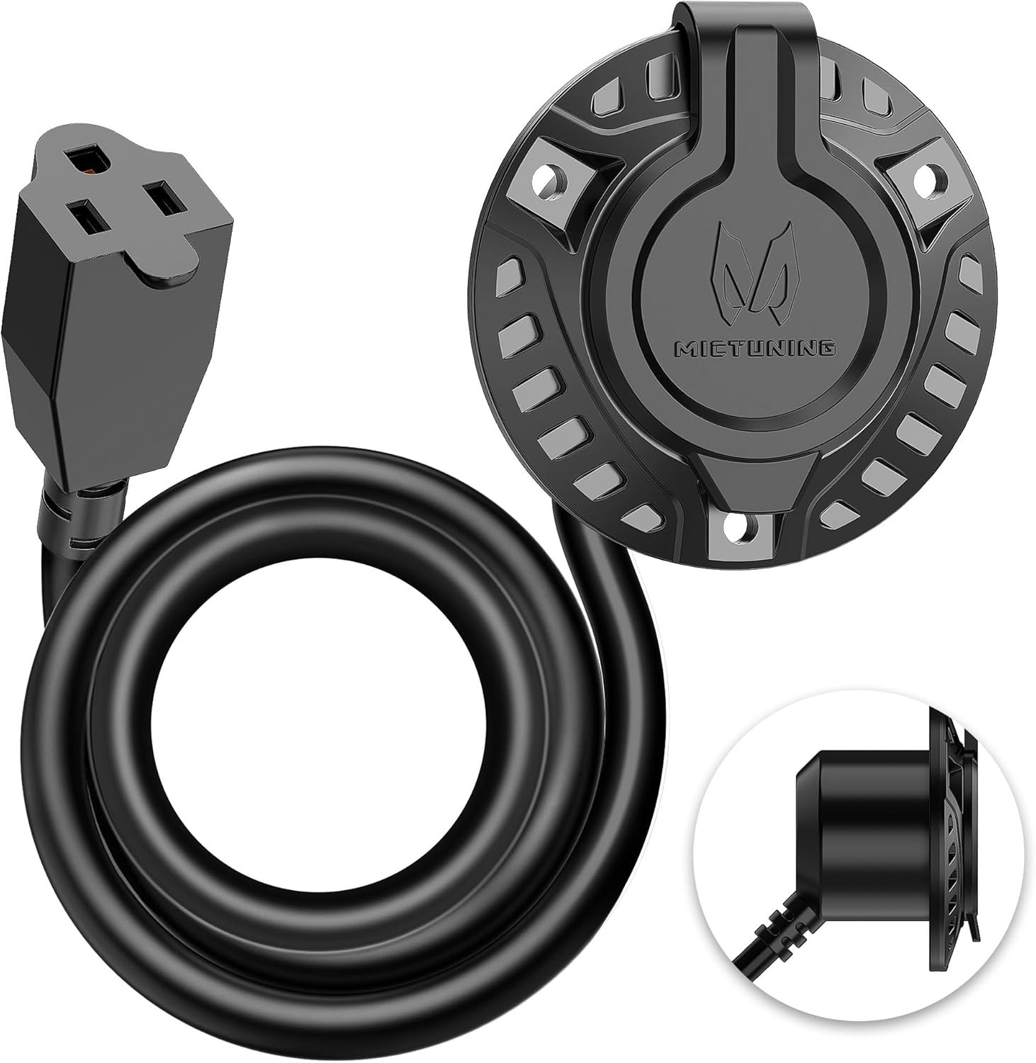 15A 125V AC Port Plug, 12AWG RV Shore Power Inlet Plug w/18” Extension Cord