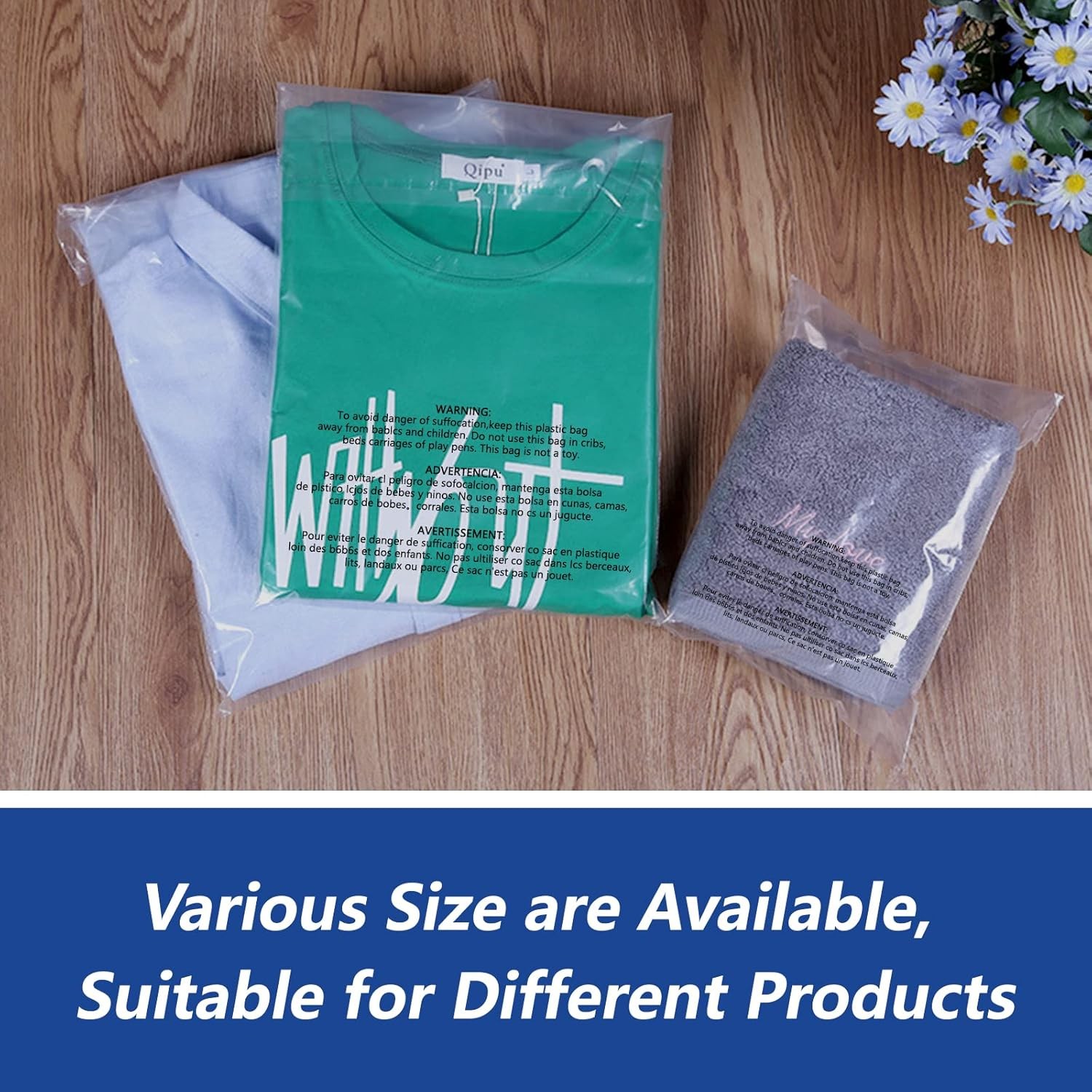 Poly Bags Resealable Suffocation Warning Clear Merchandise 1.5 mil Shirt Apparel