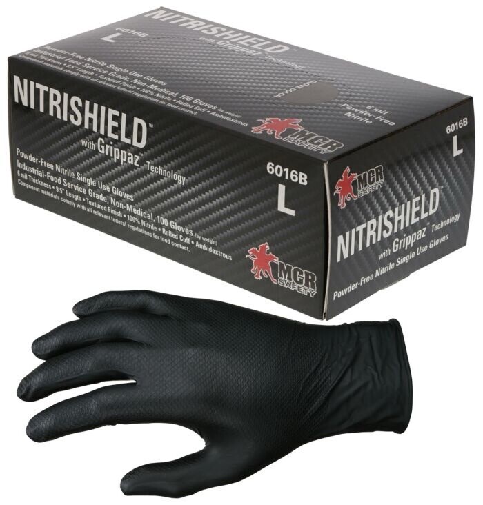 MCR Safety 6 Mil Nitrile Disposable Gloves 6016BXL 100 Pack Full Texture Grip
