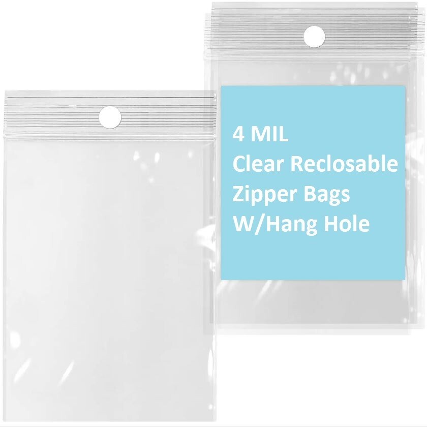 Clear Reclosable Seal Bag Plastic Poly Zipper Bags Zipper W/Hang Hole 4Mil THICK