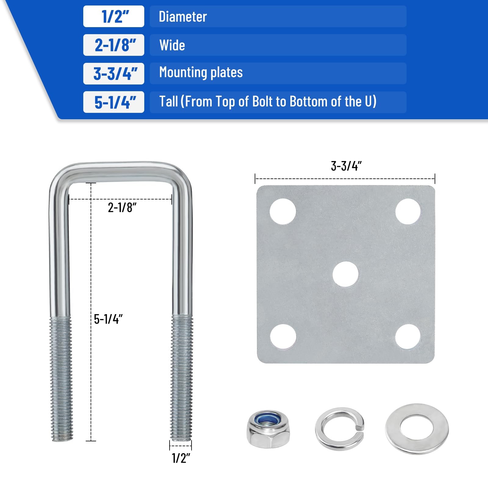 U Bolt Kit 2×2 Axle 5.25in Trailer Leaf Spring Hardware Set