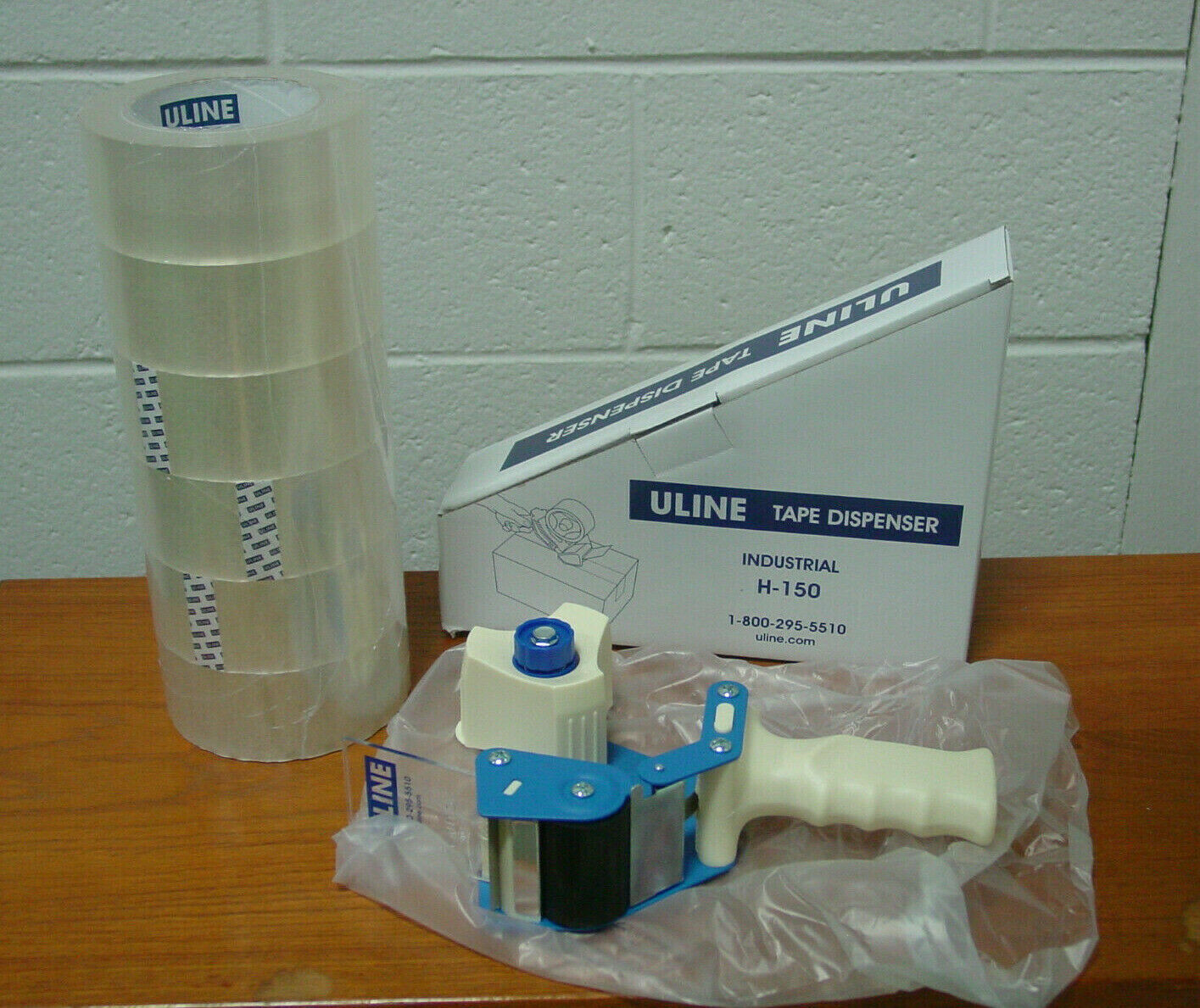 (3) ULINE S-423 Industrial 2″ x 110yds Packing Tape Rolls & (1) H-150 Dispenser