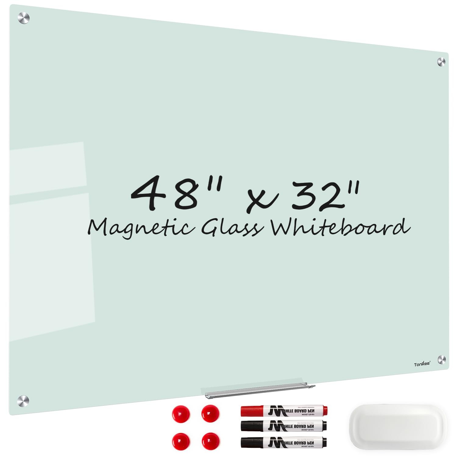 Glass Magnetic Dry Erase Board – 48 x 32 Inches Frameless Glass Whiteboard fo…