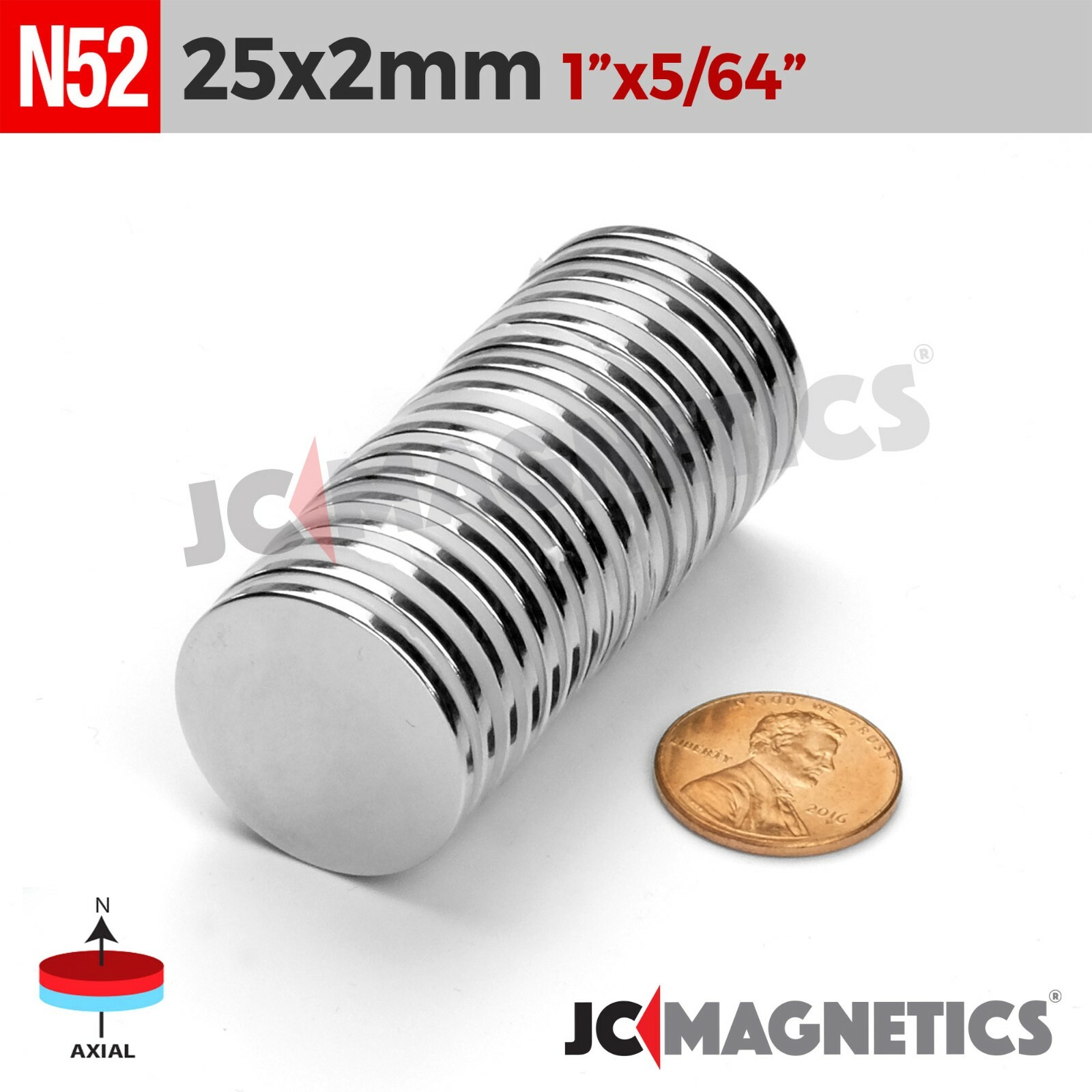 25mm x 2mm N52 Super Strong Disc Rare Earth Neodymium Magnet 25x2mm