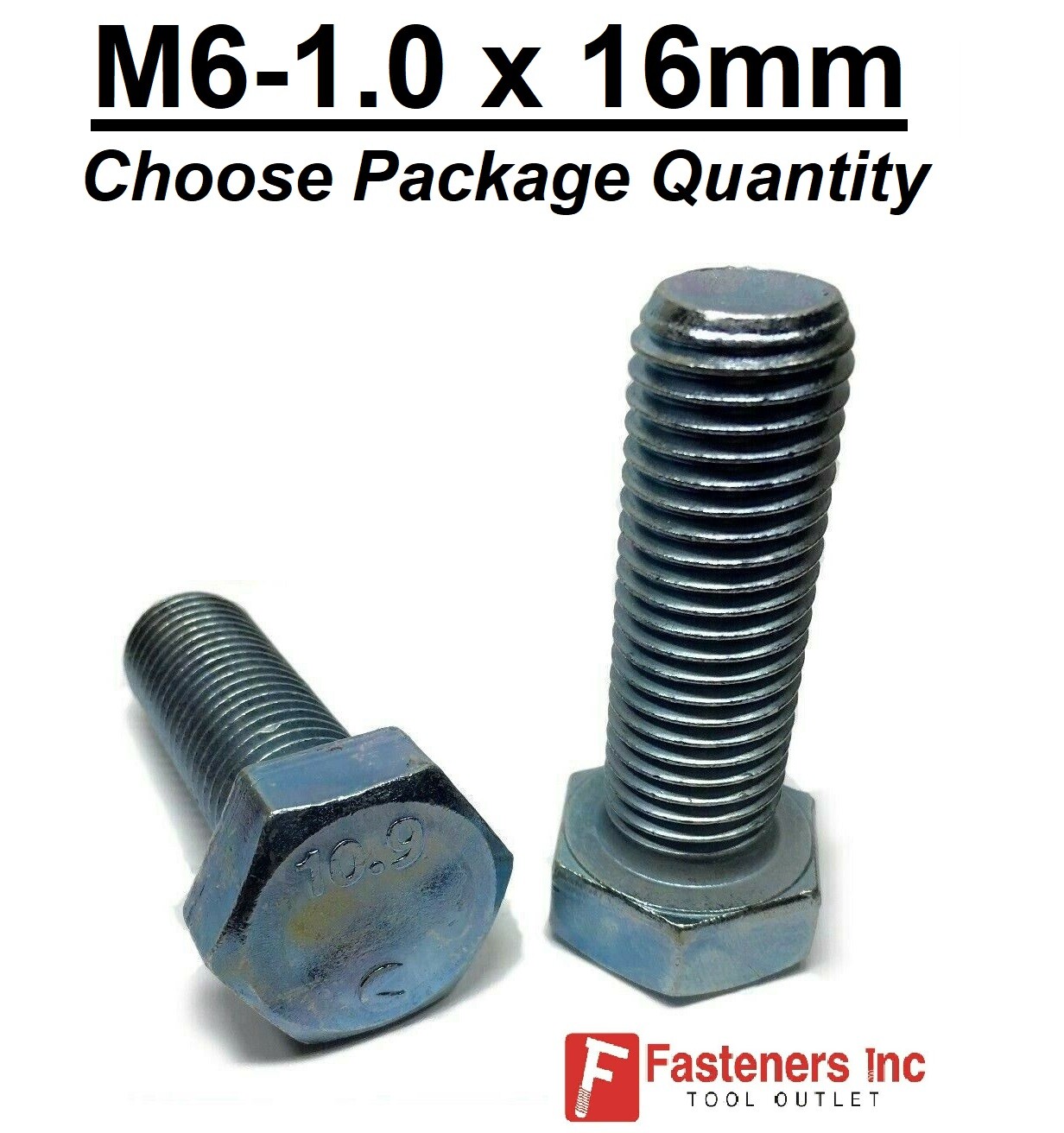 M6-1.0 x 16mm Metric Hex Cap Screws Bolts Zinc Grade 10.9 (Choose Pkg Qty’s)