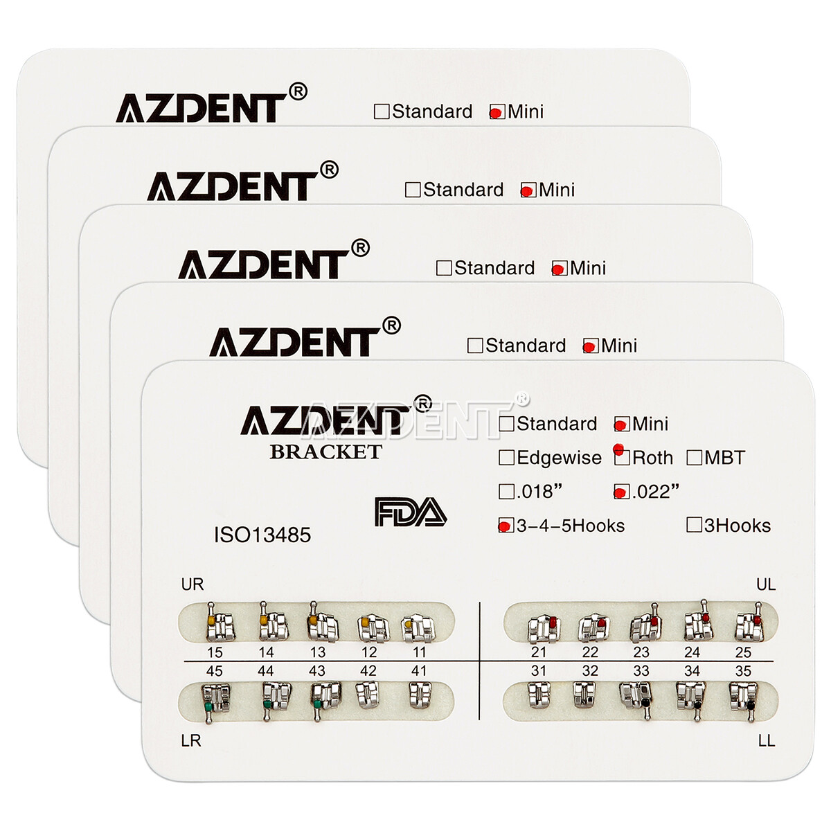 AZDENT Dental Orthodontic Braces Brackets Mini Roth.022 Hook345/Arch Wire Nature