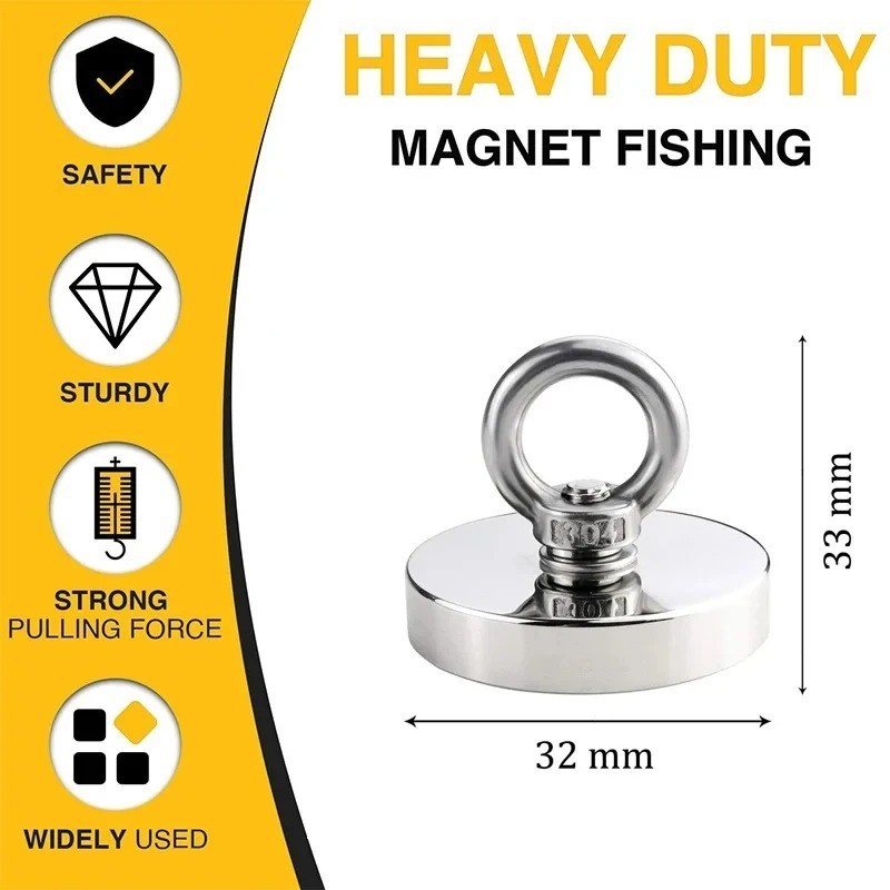N52 Rare Earth Neodymium Magnet Heavy Duty Salvage Fishing Finder Eyebolt Hook (