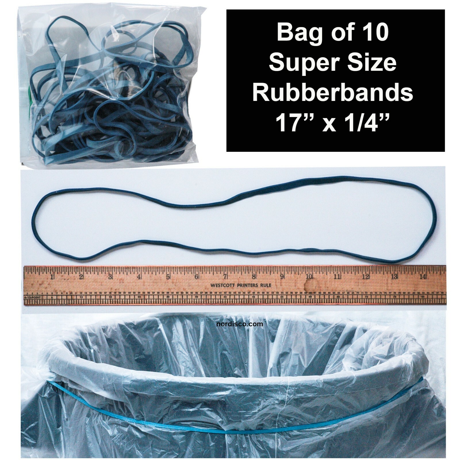 Large Rubber Bands, Long Rubber Bands, 17″ x 1/4″, Blue, Pack of 10