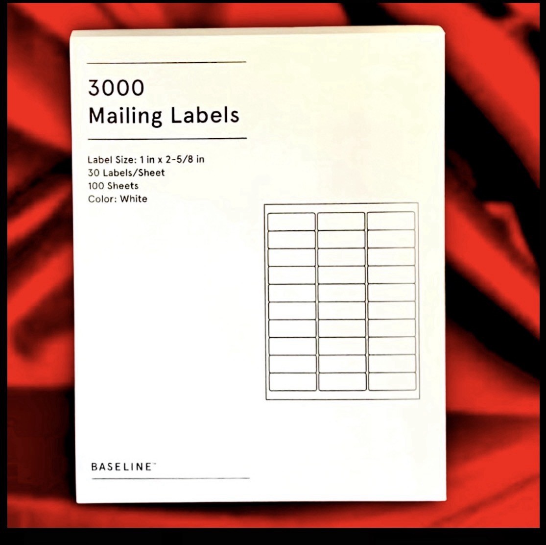 5 PACKS Baseline Blank Address Mailing Labels 3000 Per Pack Size 1”x 2-5/8″