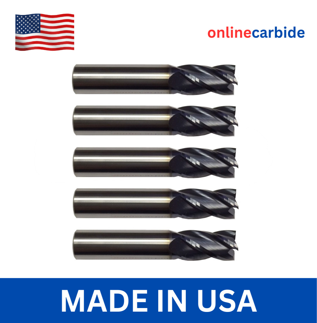 5 PCS 1/2″ 4 FLUTE STUB CARBIDE END MILL – TiALN COATED