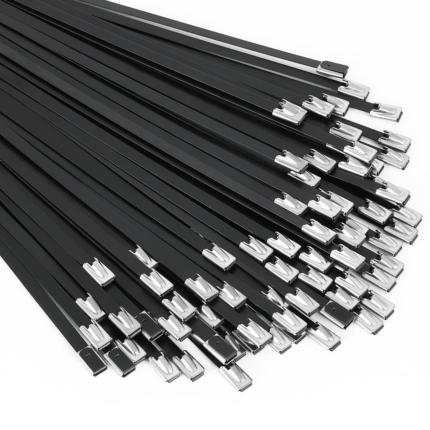 Metal Zip Ties black 100pcs 11.8 inch 304Stainless steel Epoxy Coated Cable T…