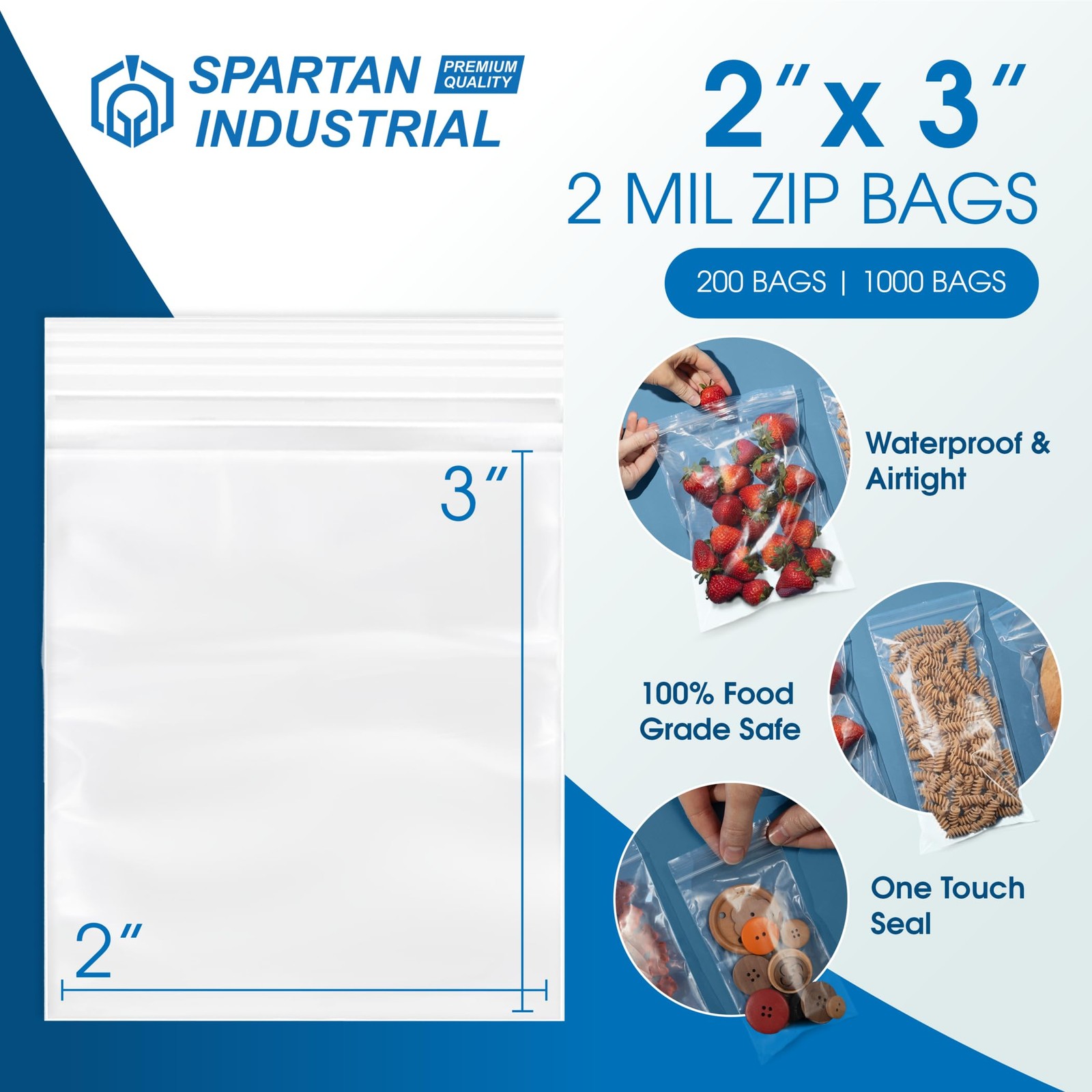 – 2” X 3” (1000 Count) 2 Mil Clear Reclosable Zip Plastic Poly Bags with Rese…
