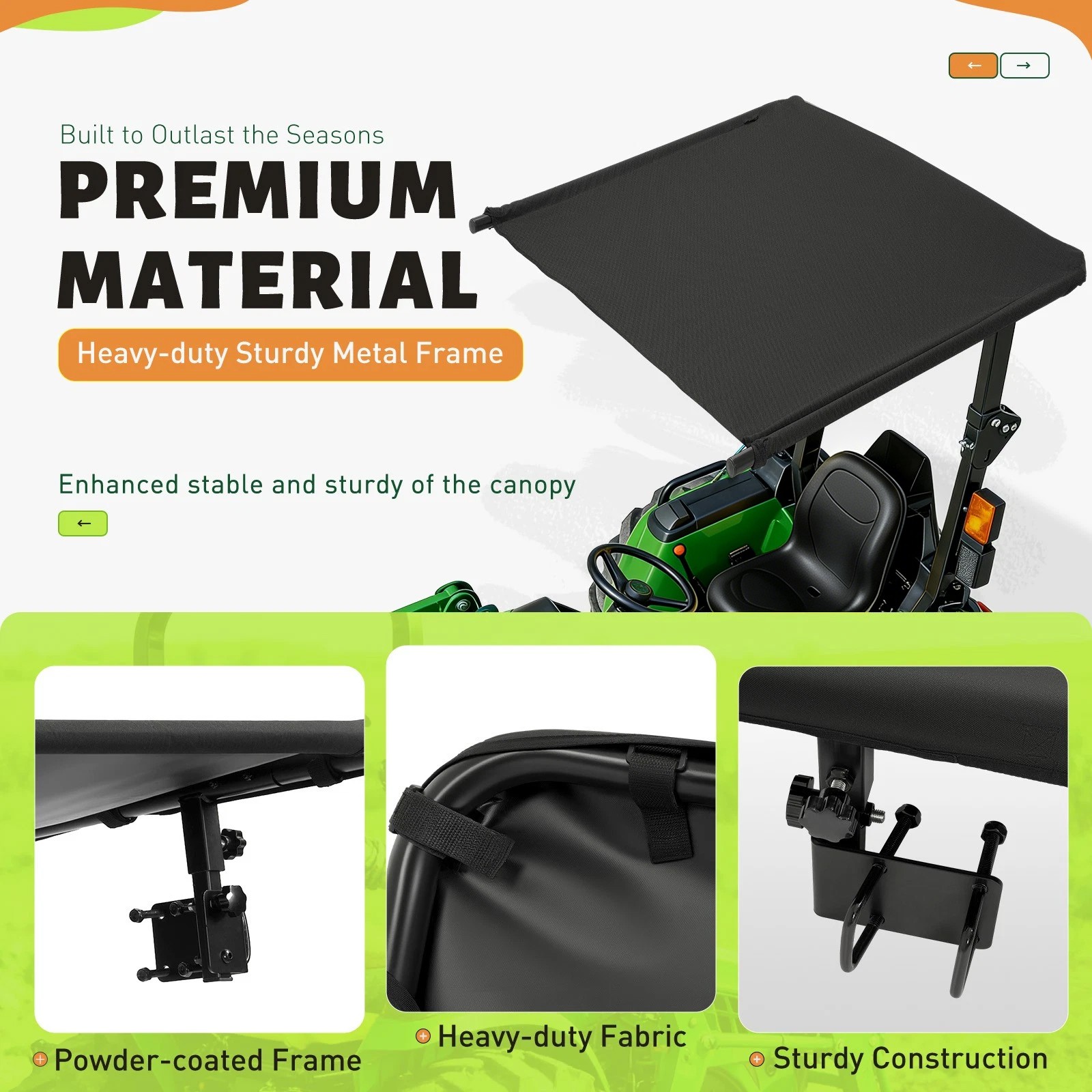 Tractor Canopy Sun Shade Roof Top for Lawn Mower W/2″x2″/2″x3″ ROPS UV Protect