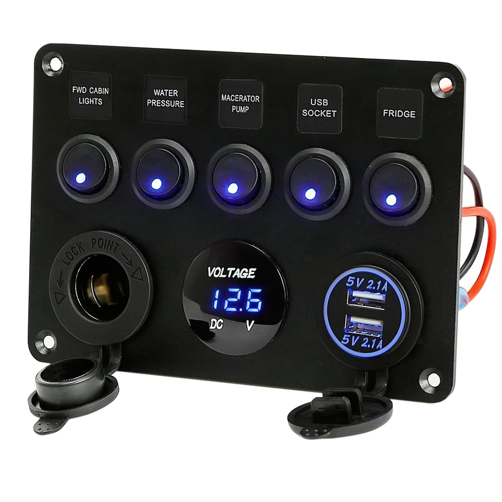 5-Switch 12V Electrical Panel – Voltmeter, Dual USB for RV, Truck & Boat