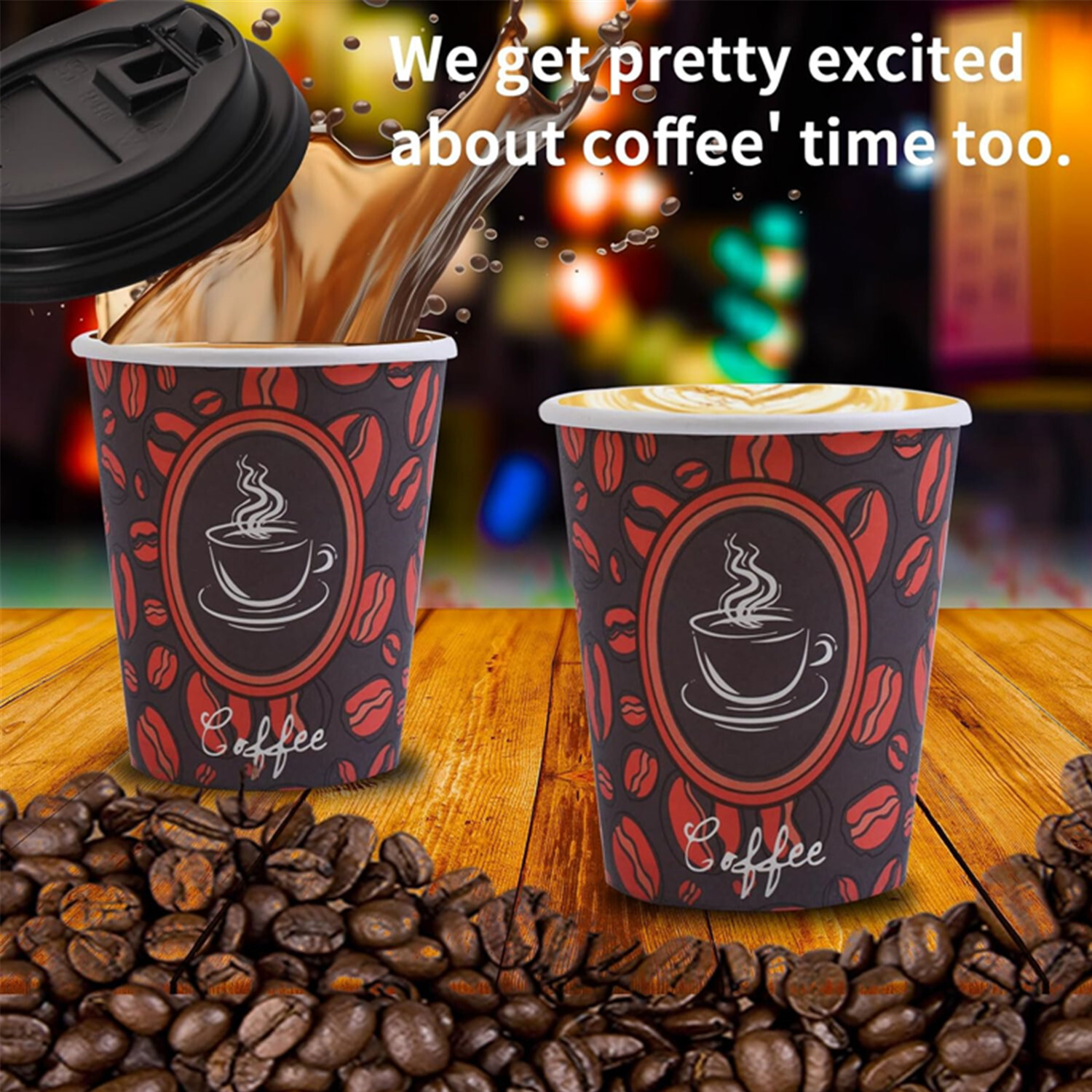 16oz Disposable Paper Cups Coffee Bean Design for Cold/Hot Drinking 50-1000 Pack