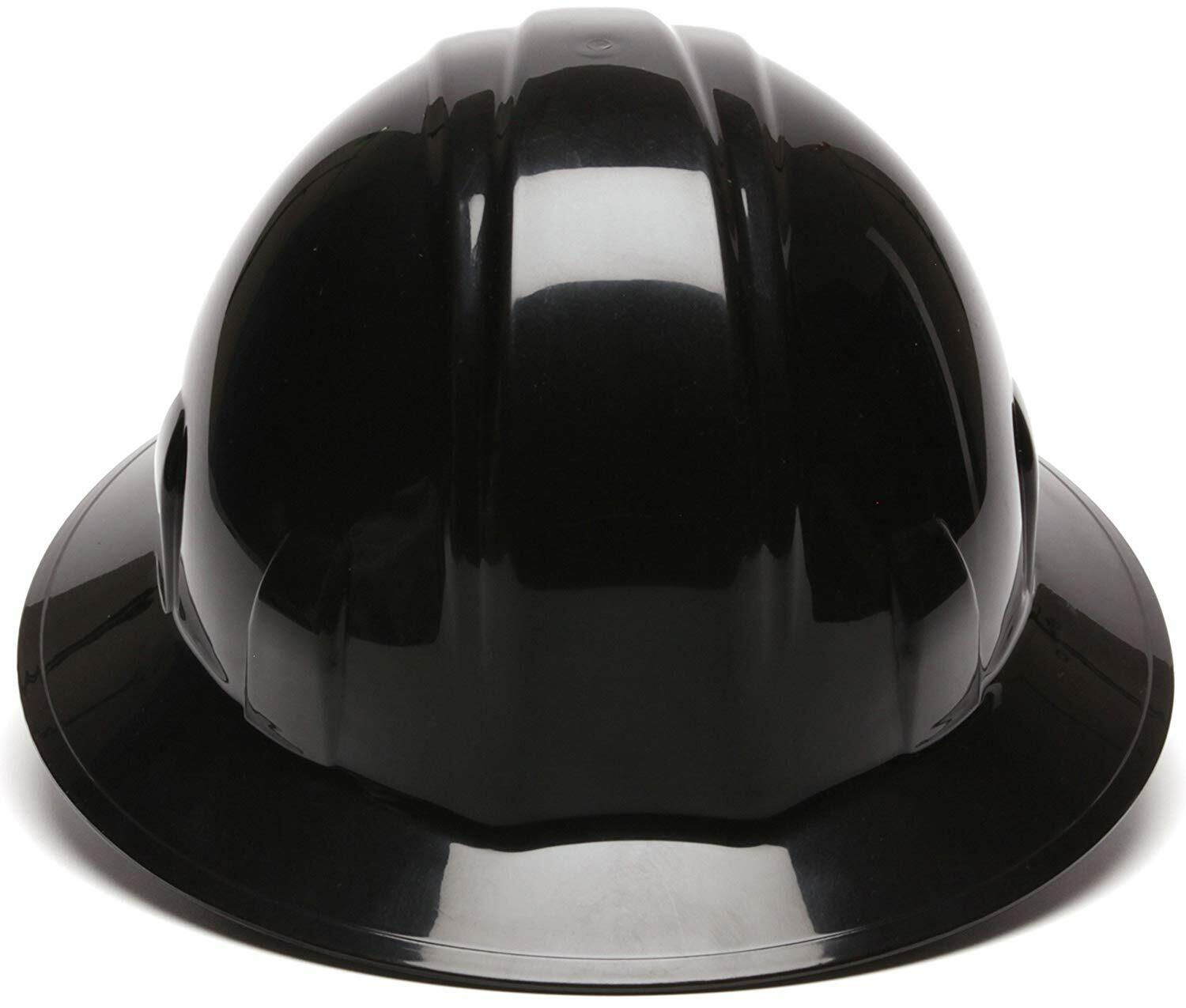 Pyramex Full Brim Hard Hat with 4 Point Ratchet Suspension, Black