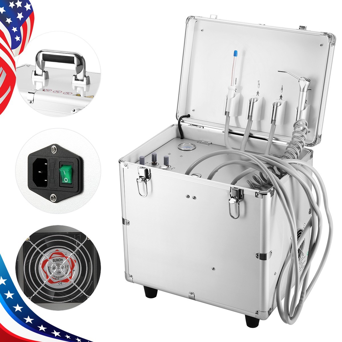 Portable Dental Mobile Delivery Unit Cart Air Compressor Suction System 4Hole