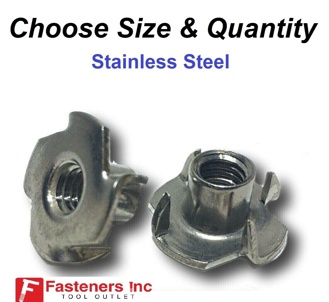 Barrel Stainless Steel T-Nut Tee Nut 3-Prong (Choose Size & Qty) (Long & Short)