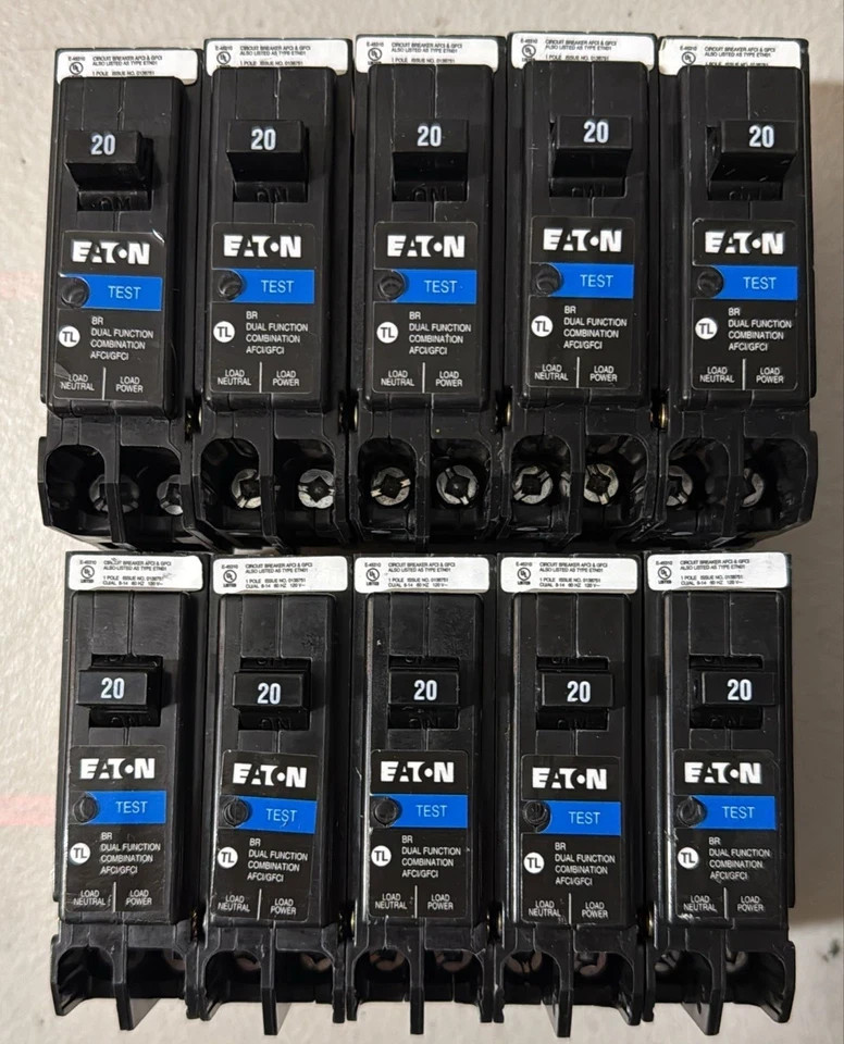 10 PCS Eaton BRP120DF 20A 1 Pole Dual Function Circuit Breaker AFCI GFCI