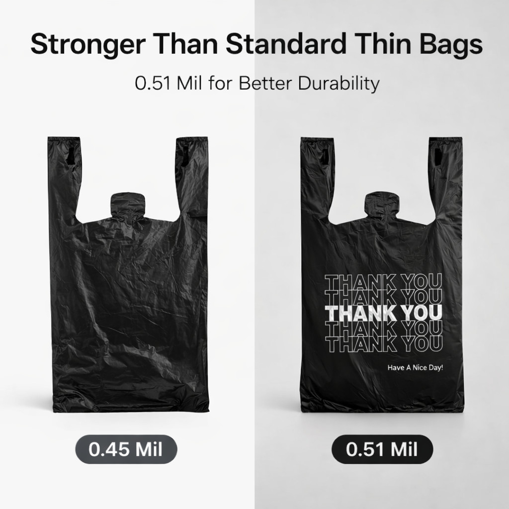 Bags 1/6 Black 21 x 6.5 x 11.5 “Thank You” T-Shirt Plastic Grocery Shopping Bags