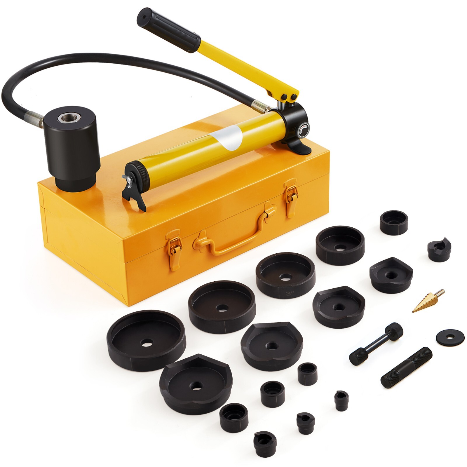 15 Ton Hydraulic Knockout Punch Driver Kit Hole Tool 1/2″-4″ with 10 Dies