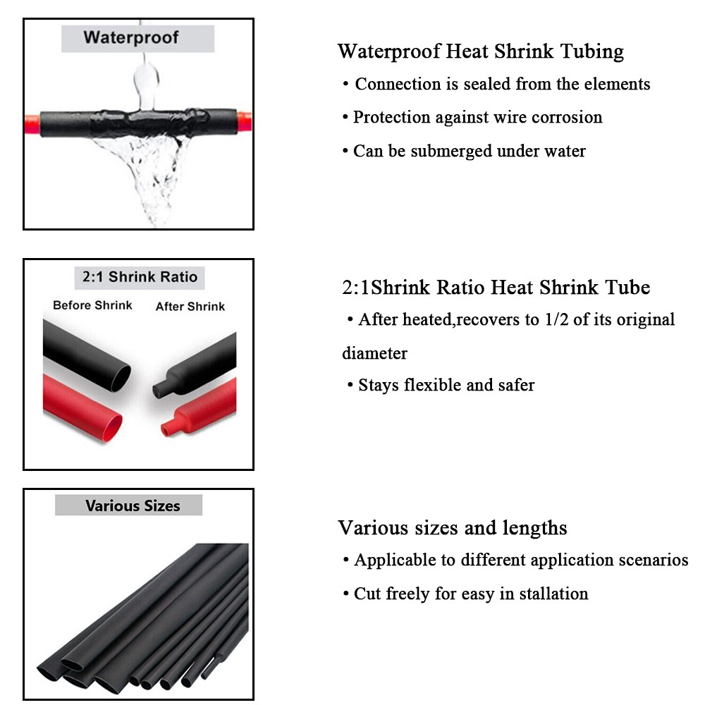 2:1 Heat Shrink Tubing Tube Clear Glue Waterproof Dual Wall Wires Wrap