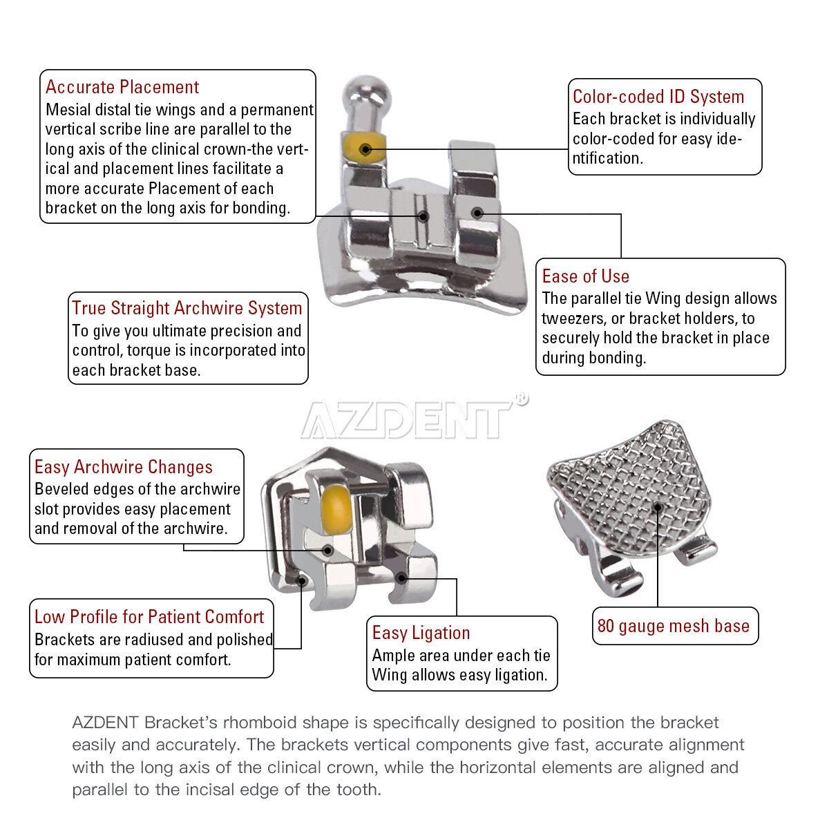 AZDENT Orthodontic Dental Metal Brackets Mini Standard Roth Edgewise MBT 018 022