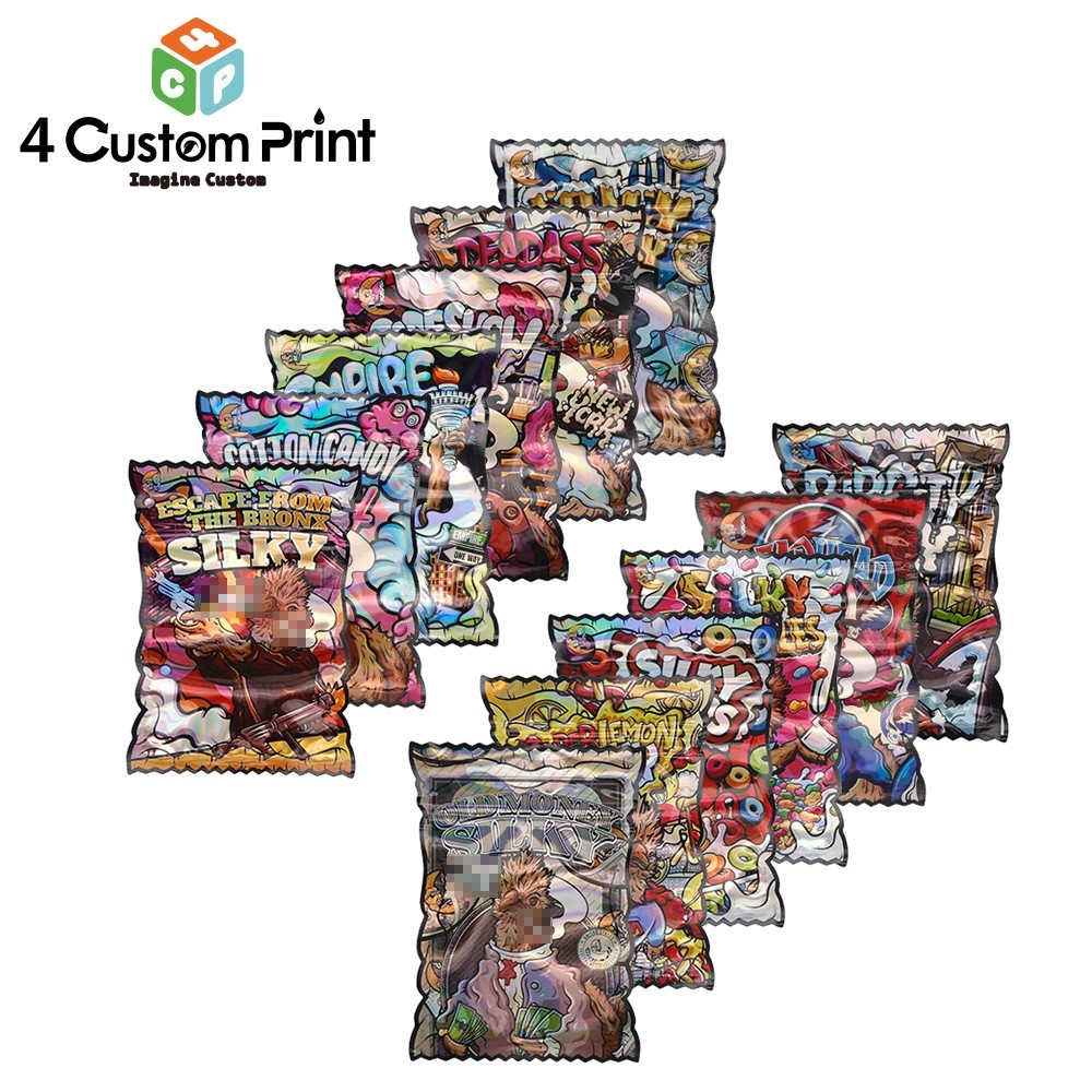 100Pcs Holographic Printed Mylar Bags 4×5.25in Resealable Zip Foil Storage Pouch