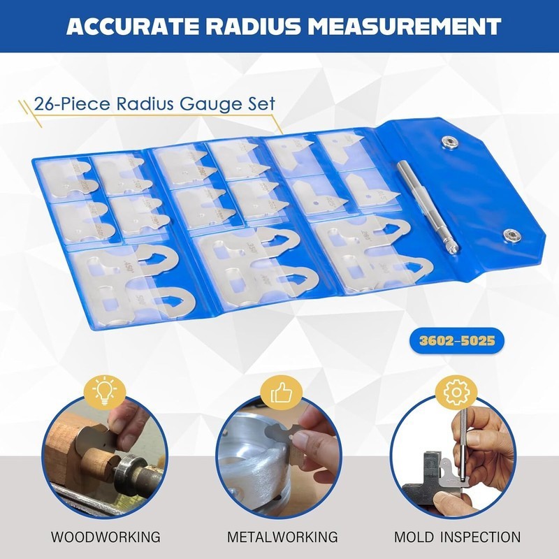 26Pc Radius Gauge Set 0.010-0.500in 3602-5025 CNC Metalworking Automotive Tool