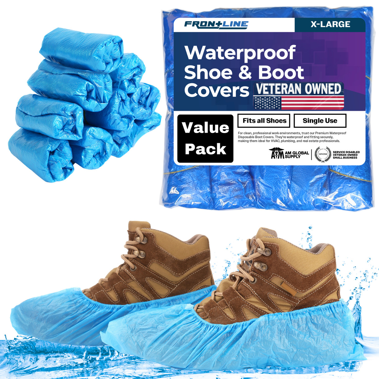 Waterproof Shoe Covers Disposable (50 Pairs) Non-Slip Fits US 13 Men’s Boots