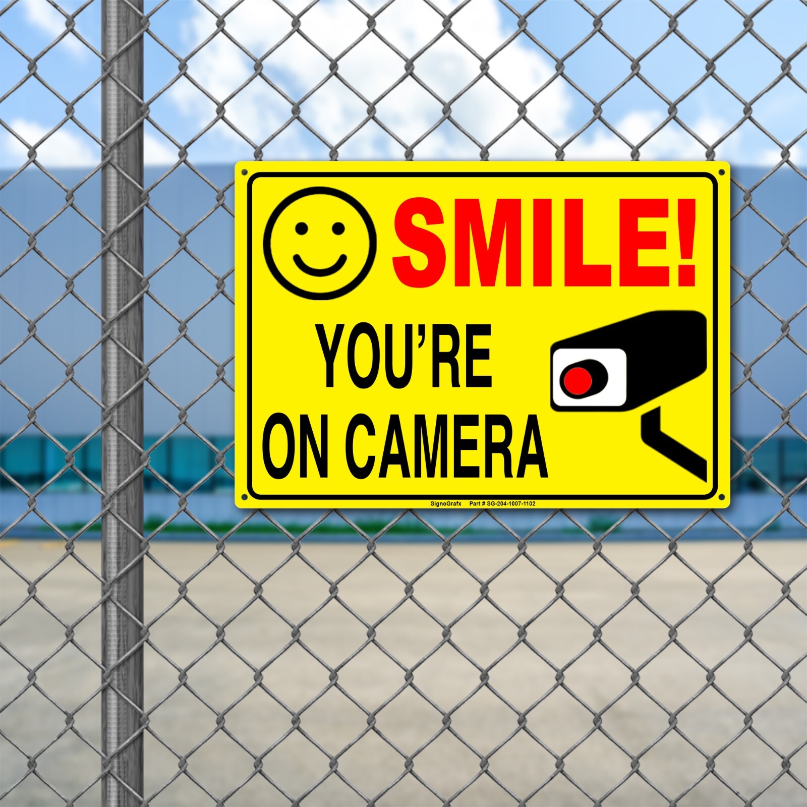 SIGNOGRAFX SMILE YOU’RE ON CAMERA SIGN, 10×7 inches Indoor and Outdoor use