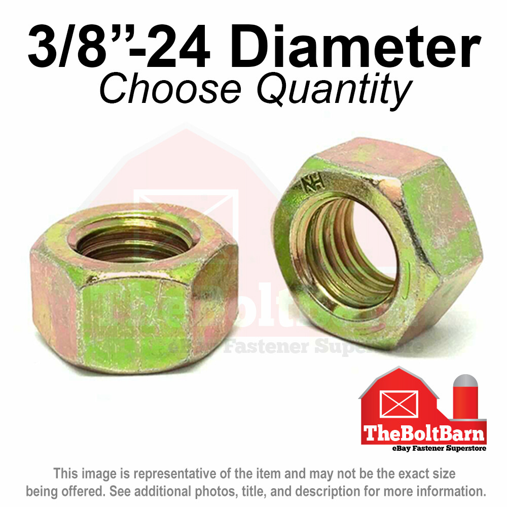 3/8″-24 Grade 8 Finished Hex Nuts Zinc Yellow FINE Thread (Pick Quantity)