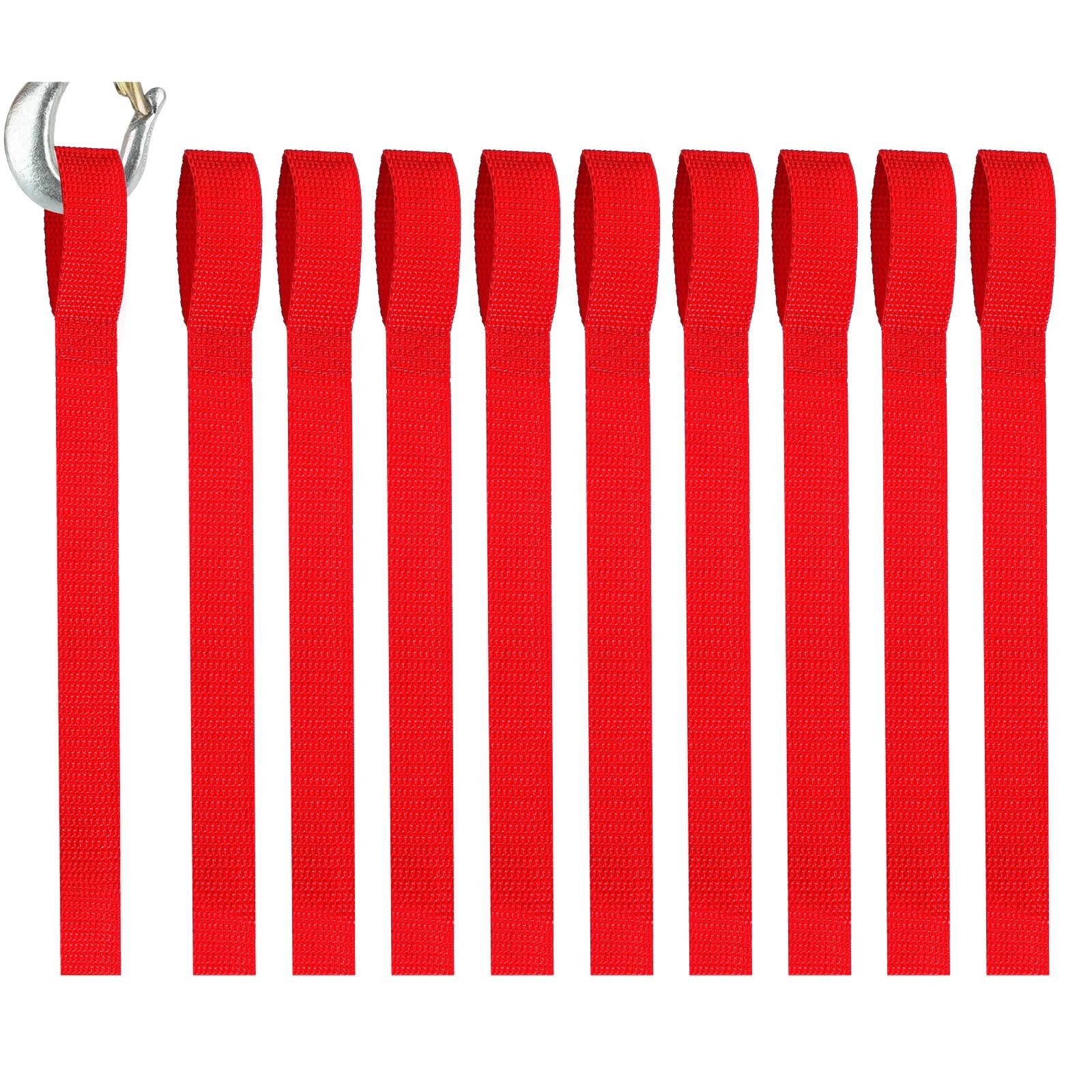 10 Pcs Red Winch Hook Pull Straps 11 Inch Nylon Strap 1 Inch Wide Tow Handle